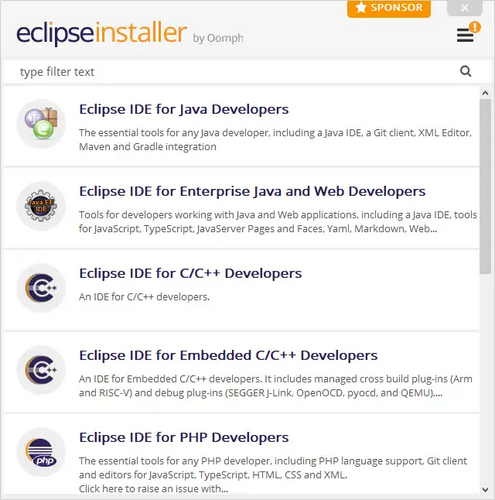Elegir la configuración en la instalación de Eclipse